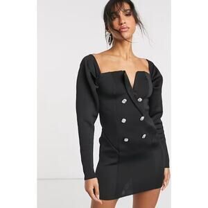 ASOS Black Off The Shoulder Tux Double Breasted Long Sleeve Sheath Mini Dress 16